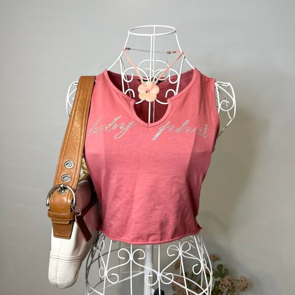 Vintage y2k baby phat bedazzled logo cropped pink tank - Picture 5 of 7